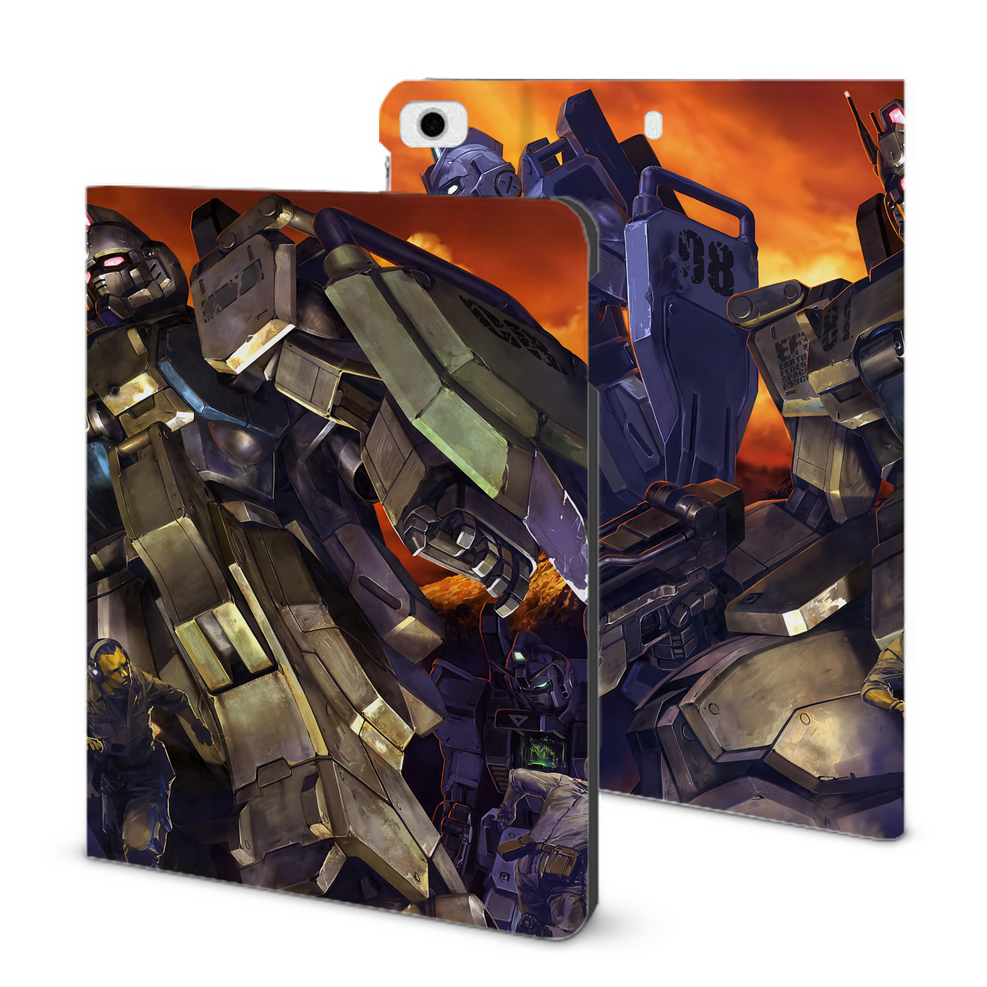 （画像用） 機動戦士ガンダム Mobile Suit Gundam IPad ケース ブック型 PUレザー TPU 耐衝撃 軽量 薄型 ペン収納なし 全面保護 IPad 各モデル対応